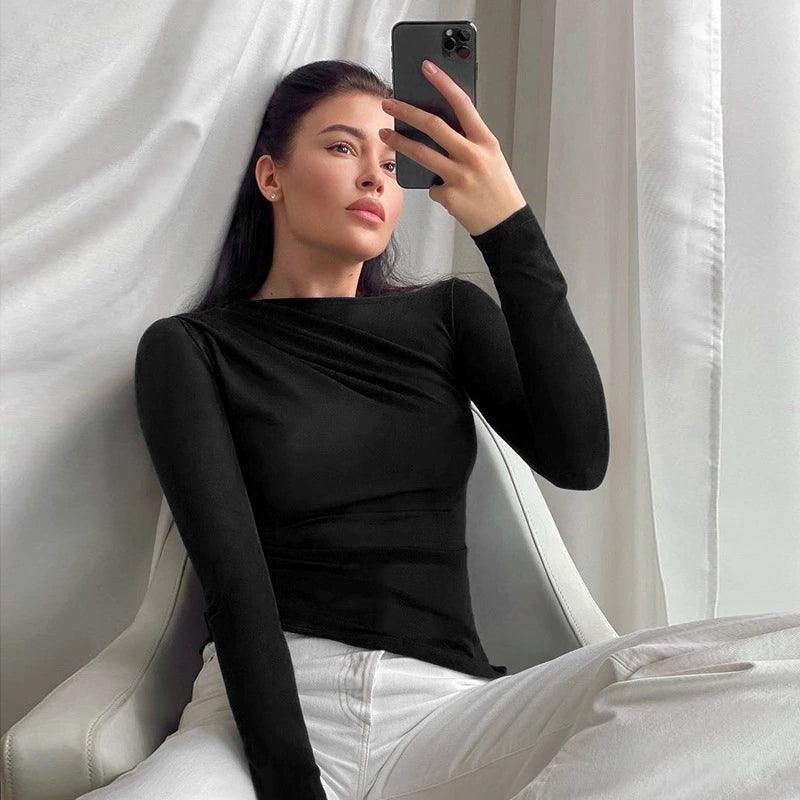 Long Sleeve Top White T-Shirts Women Basic Crop Top Y2K Tees