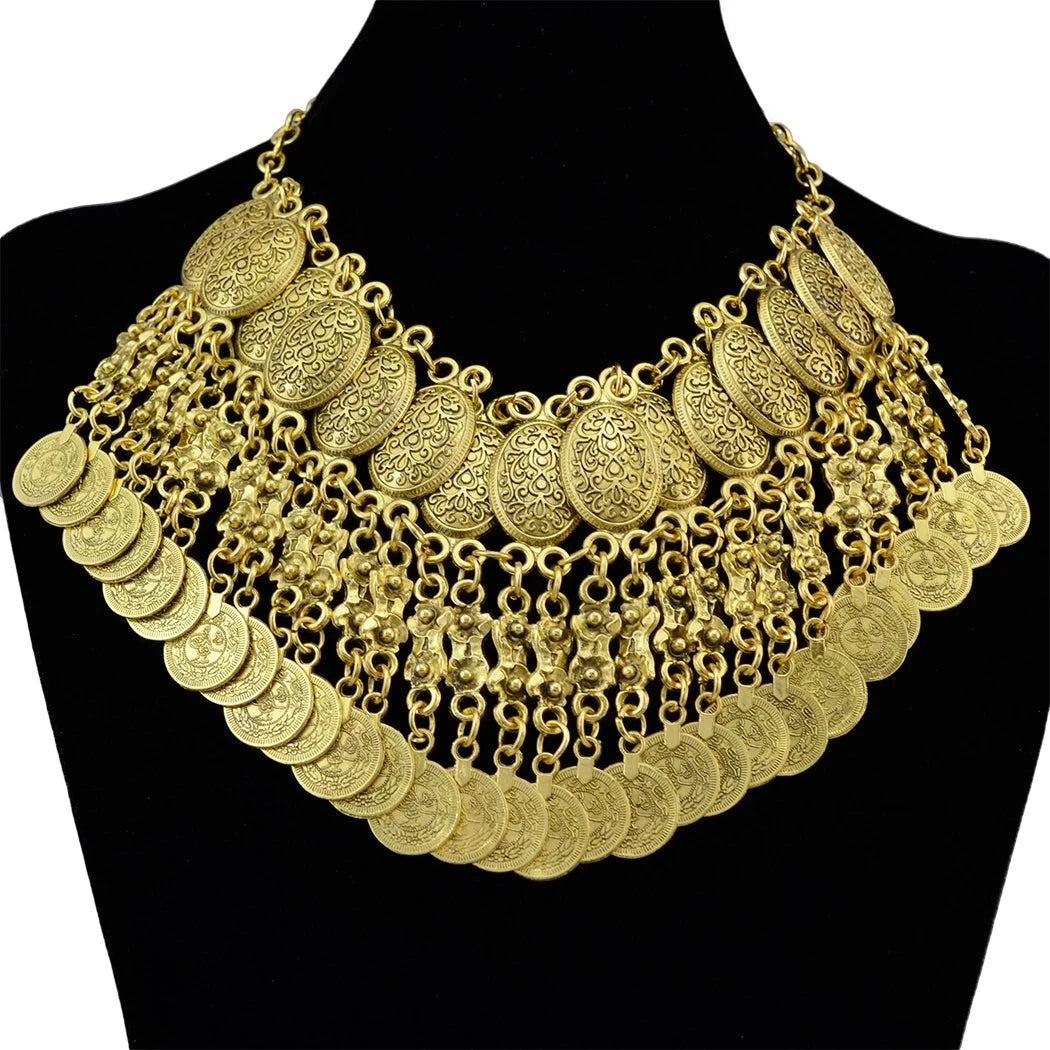 Gypsy Boehmian Hippie Collar Necklaces for Women Big Chunky Tibetan Silver Metal Necklace Festival Turkish Party Jewelry Gift