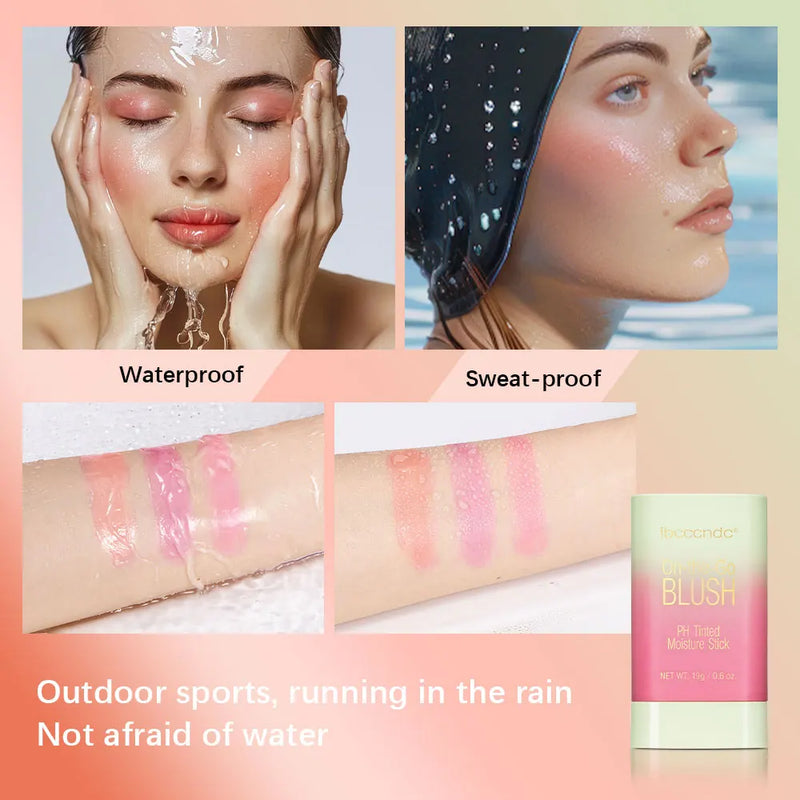 Paleta de blush 3 em 1 com mudança de temperatura para lábios e bochechas, bastão de blush com mudança de temperatura para produtos de maquiagem, paleta de cosméticos em bastão para rosto