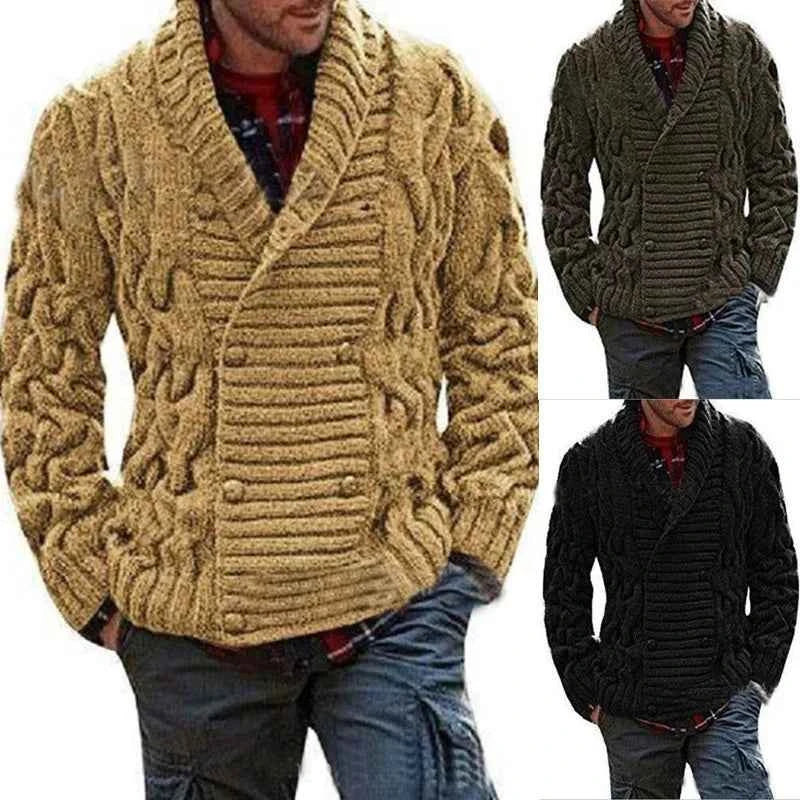 New Luxury and Fashionable Men's V-neck Double Breasted Thick Warm Knitted Cardigan Sweater Jacket Top