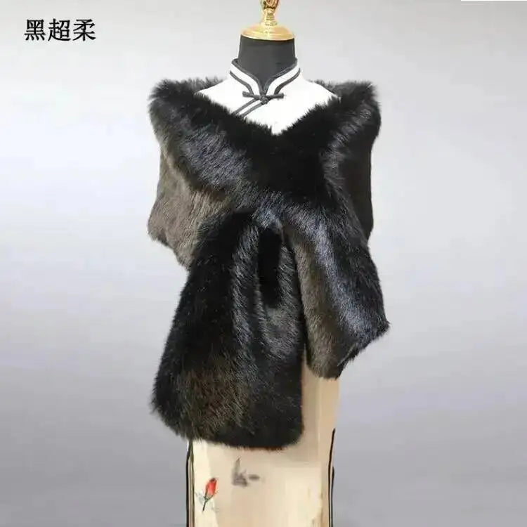 32 Colors 165*30cm Women Luxury Warm Faux Fox Fur Shawl Winter Ladies Plush Scarf Wraps Cloak Coat Wedding Long Cape Scarves