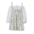 Y2k Cottage Lace Patchwork Off-shoulder Square Collar A-line Dress Floral Printed Fake 2 Piece-set Tie Up Mini Dress Streetwear