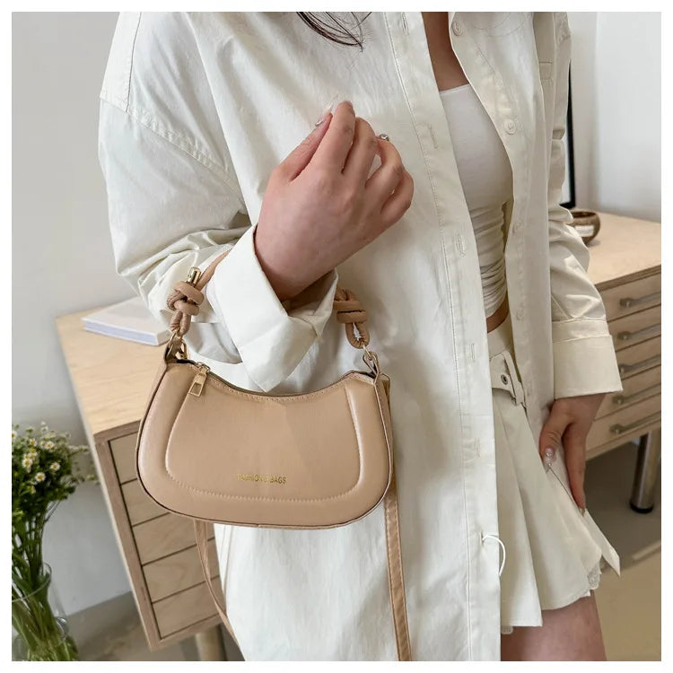 Bolsa de Luxo Francesa para Mulheres – Cor Sólida, Textura Sofisticada e Versátil (Modelo de Ombro)