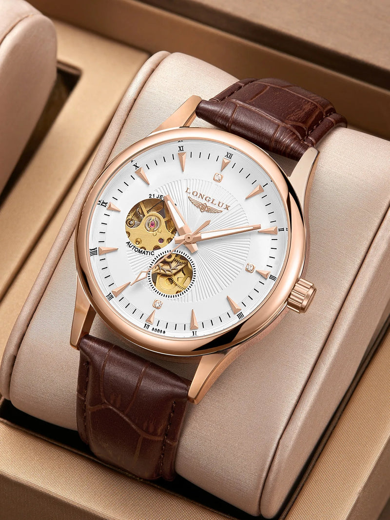 men watches 2024 classical business leisure rose gold automatic watch for men semi skeleton leathers free shipping items - CRAVO ROSE