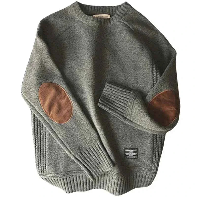 Men's Harajuku Pullover Sweater Patch Designs Knitted Sweatshirt Hip Hop Round Neck Pure Colour Causal Pullovers Men's Clothing