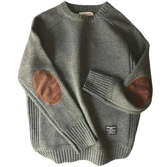 Men's Harajuku Pullover Sweater Patch Designs Knitted Sweatshirt Hip Hop Round Neck Pure Colour Causal Pullovers Men's Clothing