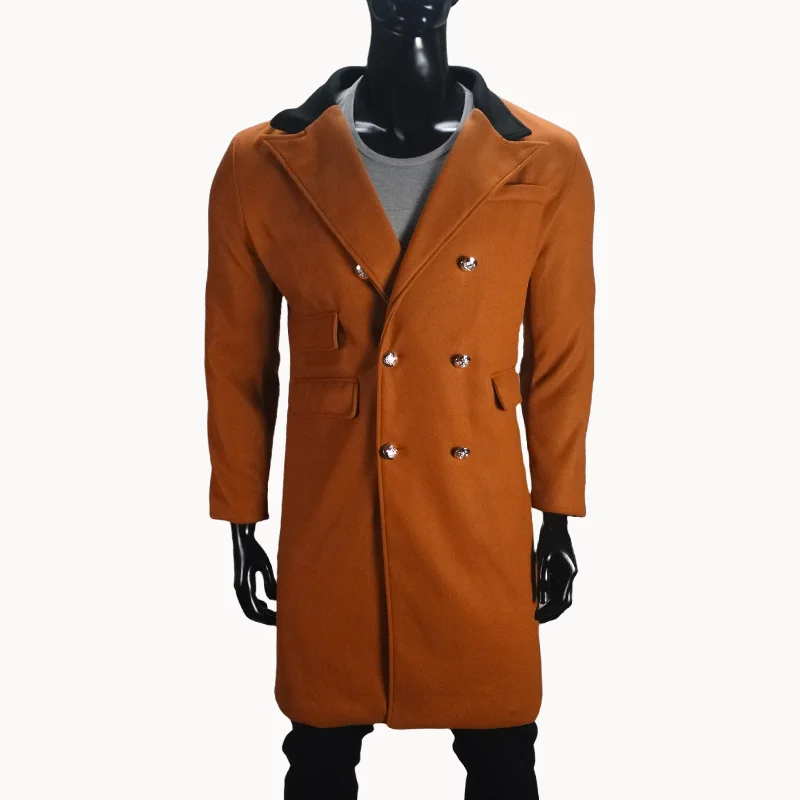 Coat Winter Men's Jackets Warm with Lining Men's Coat  X-Long Double Breasted Trench Multi-Pockets Male Clothing Eu Size M-XXL