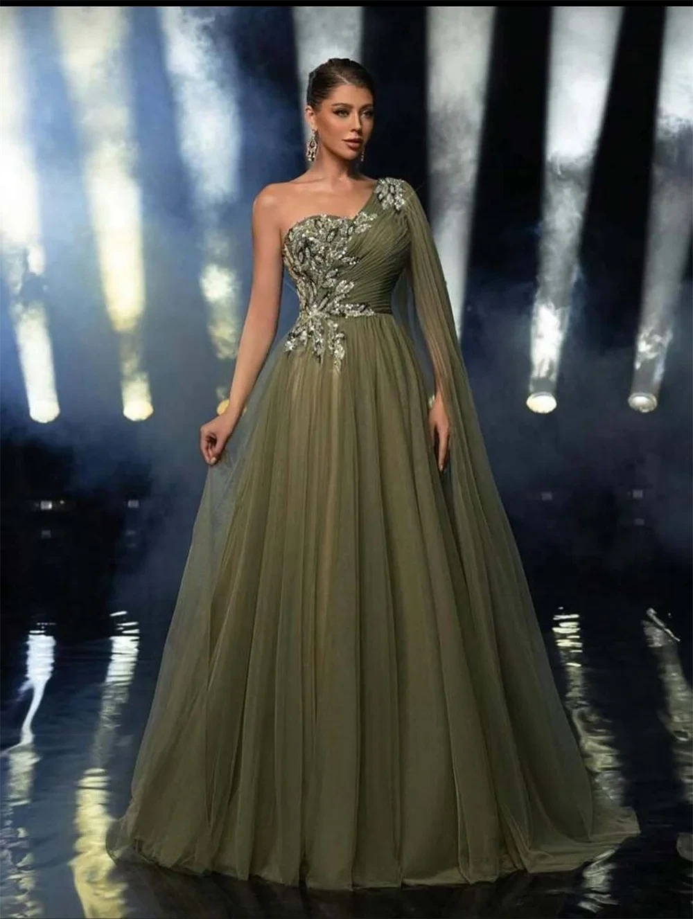 Customized Sequin Floral Prom Dress One Shoulder Tulle Evening Dress Women’s Elegant Quinceanera Party Dress for Special Events
