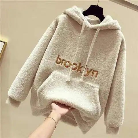 Thickened Lamb Velvet Set Women's Autumn Winter New Embroidery Sweatshirt Woolen Wide Leg Pants Two Piece Set Casual Style