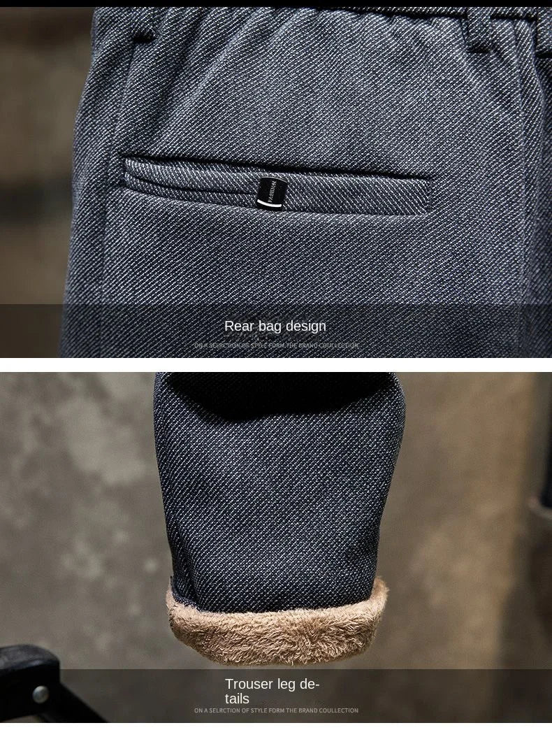 Korean Fashion Fleece Plush Mens Casual Full Length Elastic Waist Autumn and Winter Thickened Drawstring Sports Joggers Trousers