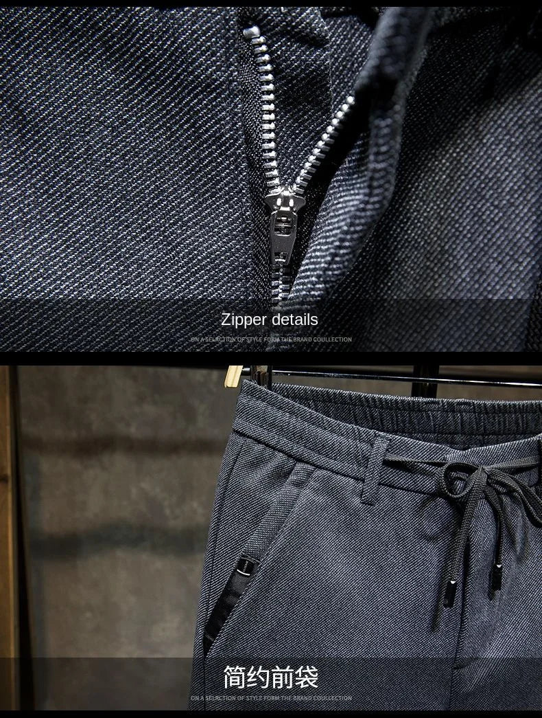 Korean Fashion Fleece Plush Mens Casual Full Length Elastic Waist Autumn and Winter Thickened Drawstring Sports Joggers Trousers