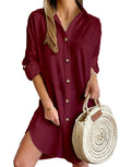 Elegant Women's White Spring And Autumn Casual Long Sleeved Lapel Button Up Shirt Dress 2024 Fashionable Woman Loose Mini Dress