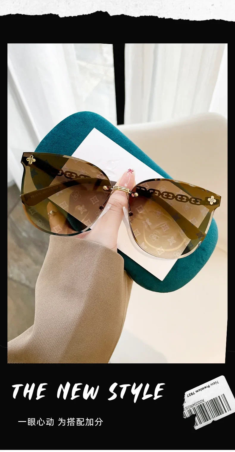 New European And American Style Half-frame Metal Sunglasses Fashion Slim Women's Sunglasses Anti-uv Glasses