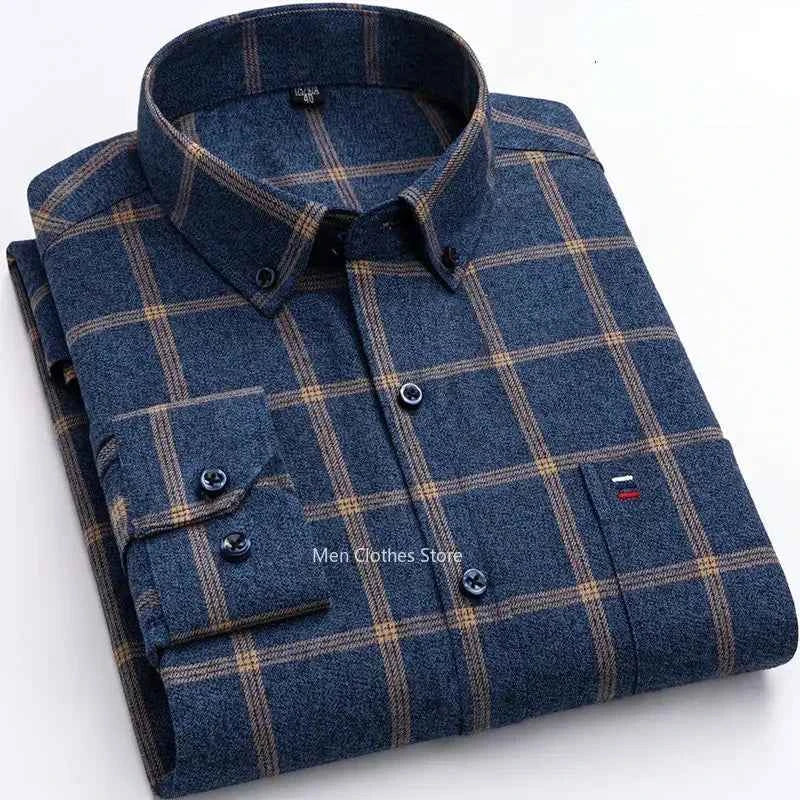 Pure Cotton Men's Plaid Shirt Long Sleeve Regular Fit Men Casual Oversized Shirt Leisure Autumn Male Clothes New Plus Size