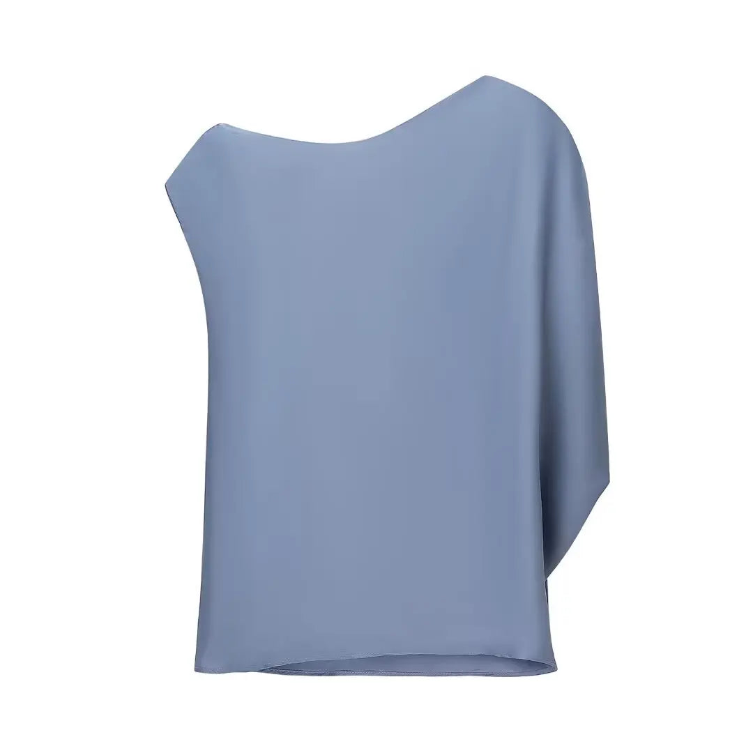 CharmChant Women's One Shoulder Satin Top with Buckle Cropped Y2k Harajuku Fashion Elegant chic Sleeveless Shirt Blouse Female
