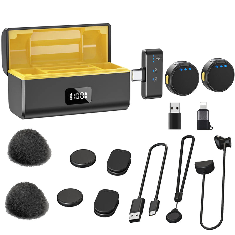 Microfone sem fio 100M para telefone Microfone de lapela magnético profissional com caixa de carregamento Redução de ruído para gravação