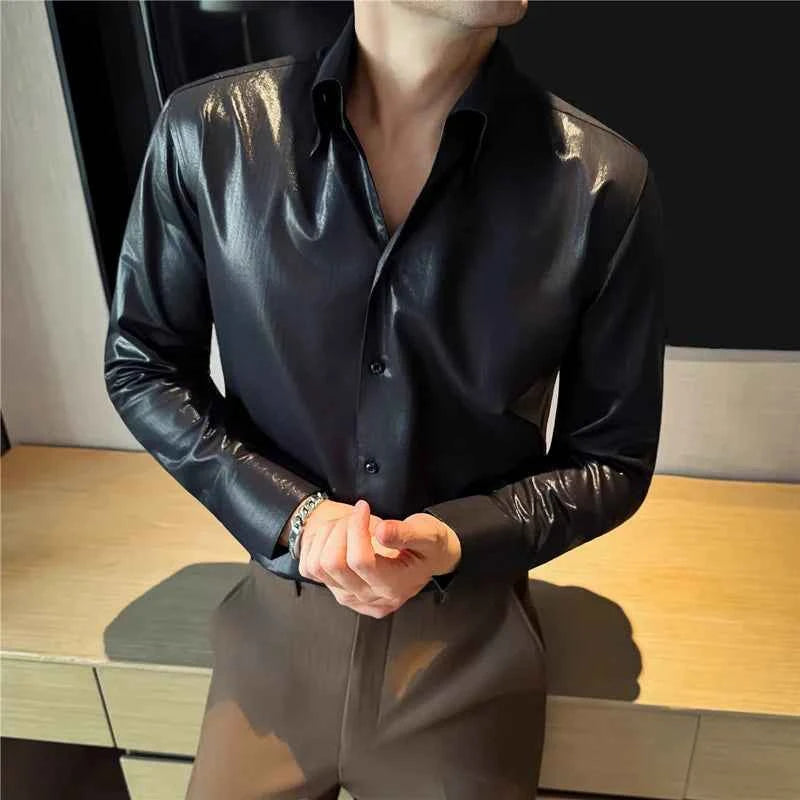 2026 Spring Fashion Big Collar Design Long Sleeved Shirt High Quality Men's Business Slim Fit Social Tuxedo Cotton Shirts