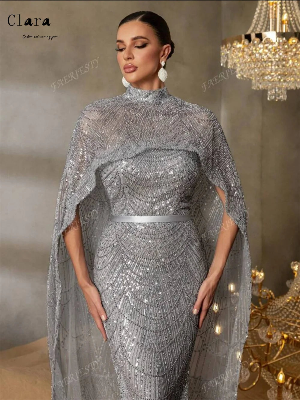 Clara Custom Crew Neck Beaded Fishtail Sleeveless Elegant Evening Dresses for Woman Luxury Women's Elegant Party Dress 2025 Prom