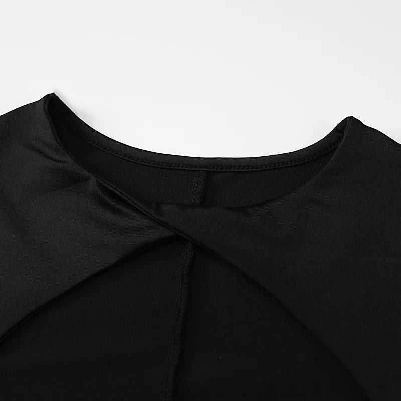 DGLUKE Sexy Cut Out Long Dresses For Women O-Neck Long Sleeve Bodycon Maxi Dress Elegant Going Out Party Dress Black