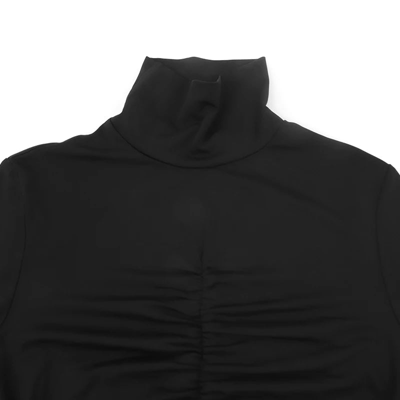 Black Sexy Autumn Dresses Women Fashion New Streetwear Long Sleeves Turtleneck Dress Hollow Out Lady Casual Slim Dress Clothing