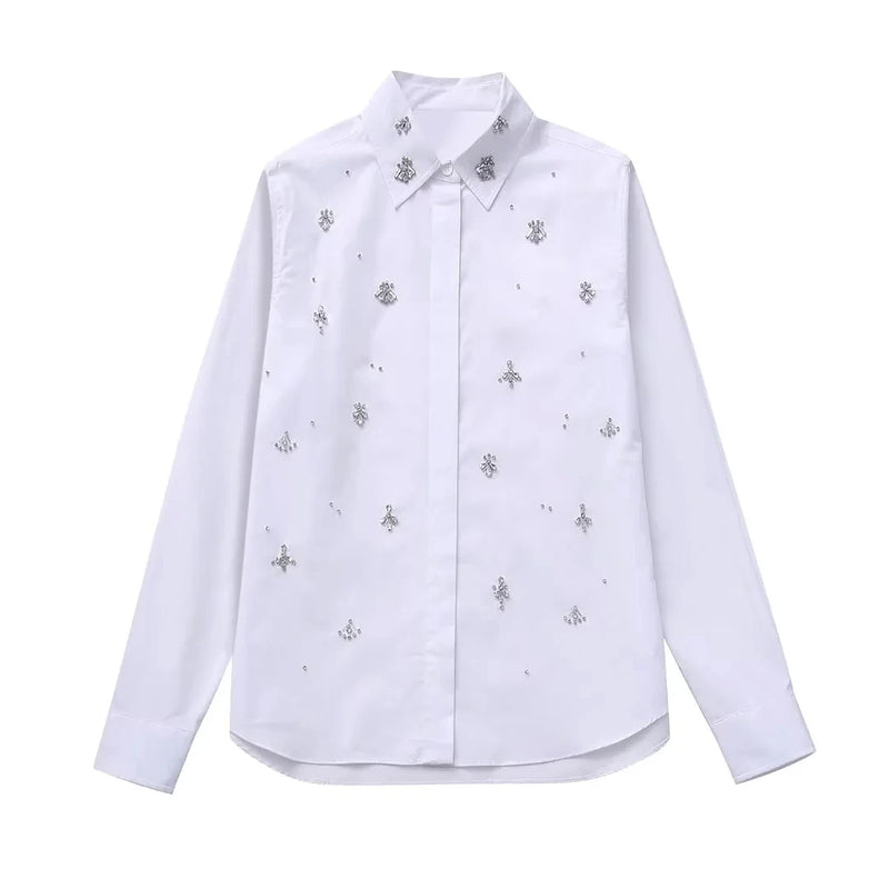 Blusas brancas elegantes da moda primavera 2025, blusas com lapela vazada, camisa slim feminina, casual, streetwear, blusa feminina para escritório