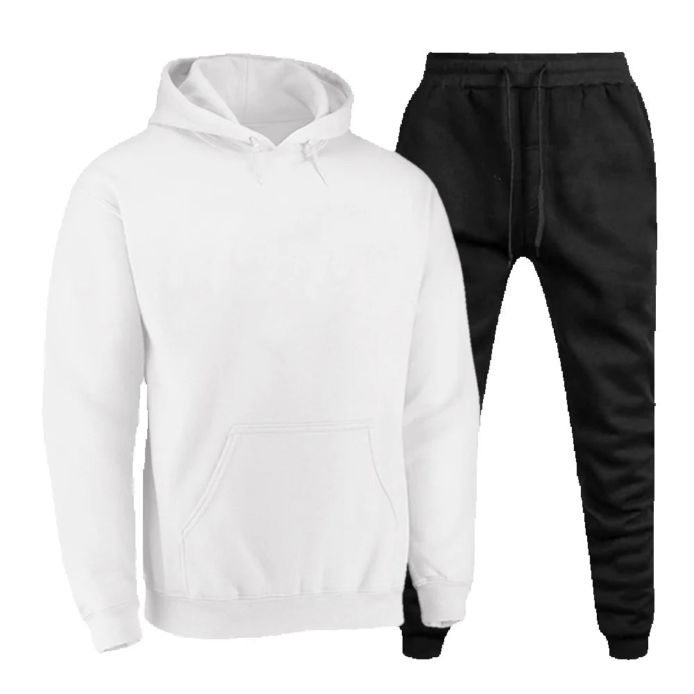 Conjunto de Moletom Masculino Básico Branco e Preto com Capuz do P ao G1/EXG