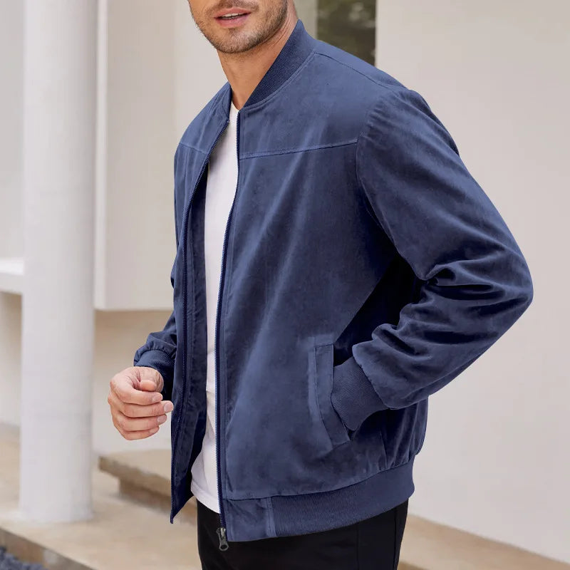 New Autumn Pilot Bomber Jacket for Men's Casual Plus Size Suede Zipper Stand Up Collar Top Traf Jacket Coats Men Clothing