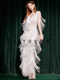 VITRCHP Luxury Evening Dresses 2025 Glitter Tassels Sleeveless Straight Long Prom Dress Floor Length Formal Occasion Dresses