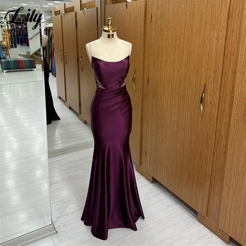 Lily Purple Evening Dress Scoop Neck Lace-Up Mermaid Long Party Dress With Beading Robe De Soirée Spaghetti Straps Prom Dress - CRAVO ROSE