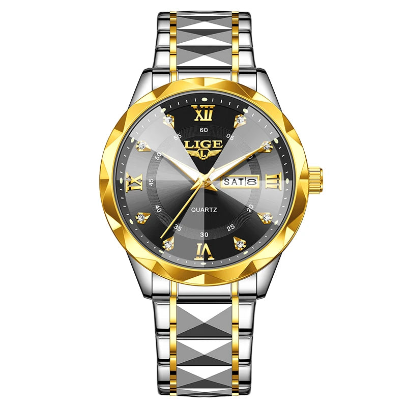 New LIGE Top Brand Luxury Man Wristwatch Waterproof Luminous Date Week Men Watches Stainless Steel Quartz Men's Watch Male reloj