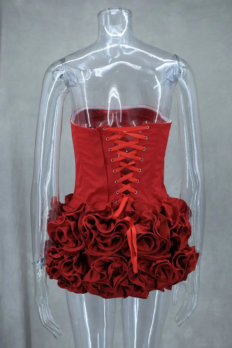 Mingmingxi Winter Strapless Sexy Cocktail Dress 2024 New Year Party Dresses Women 2024 Luxury Red Mini Lace Up Elegant Dress