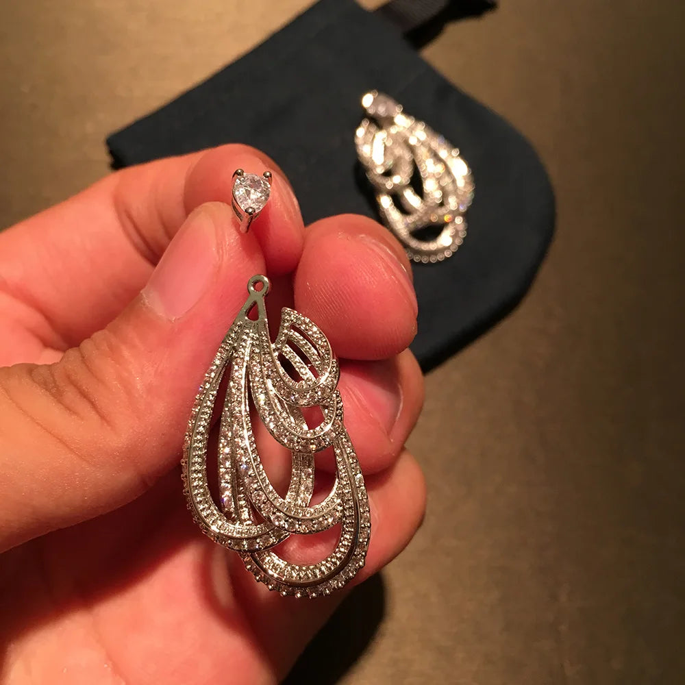 Fashion drop shape holiday style Heavy Industry jewel-grade earrings bow ribbon set with two wear high-grade studs