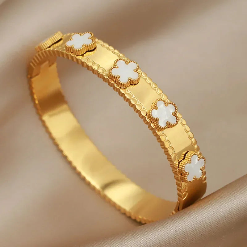 316L Stainless Steel Metal Classic Flower Bangles for Women Fashion Brand Jewelry Delicate Bowknot Bracelets Accessories