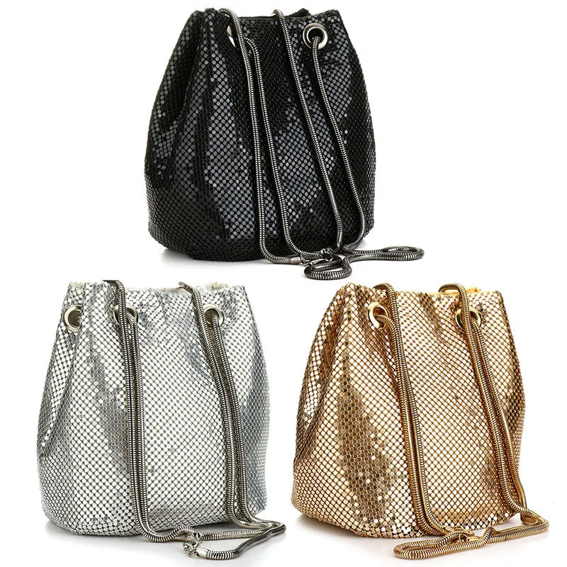 Fashion Evening Party Clutch Bucket Bags for Women 2024 Trend Chain Shoulder Messenger Bag Sliver Gold Handbags Female Clutches