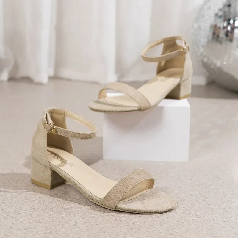 Women's Shoes 2025 Brand Buckle Strap Women's Sandals Fashion Peep Toe Daily Sandals Women Summer Plus Size Solid Heeled Sandals