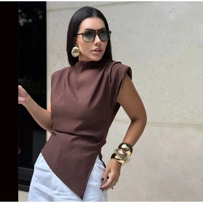 Vestido longo elegante com decote redondo e manga curta, moda feminina, liso, plissado, gaze, patchwork, 2025, novo, para escritório