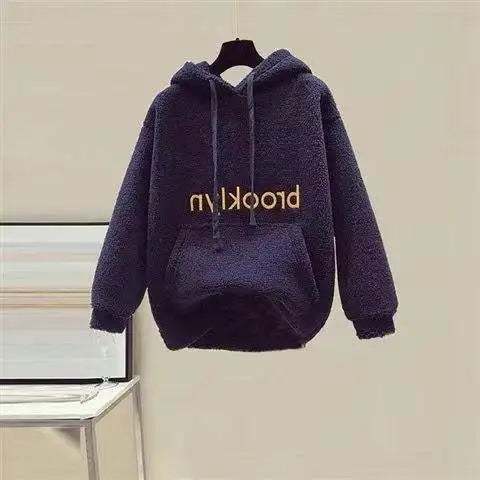 Thickened Lamb Velvet Set Women's Autumn Winter New Embroidery Sweatshirt Woolen Wide Leg Pants Two Piece Set Casual Style