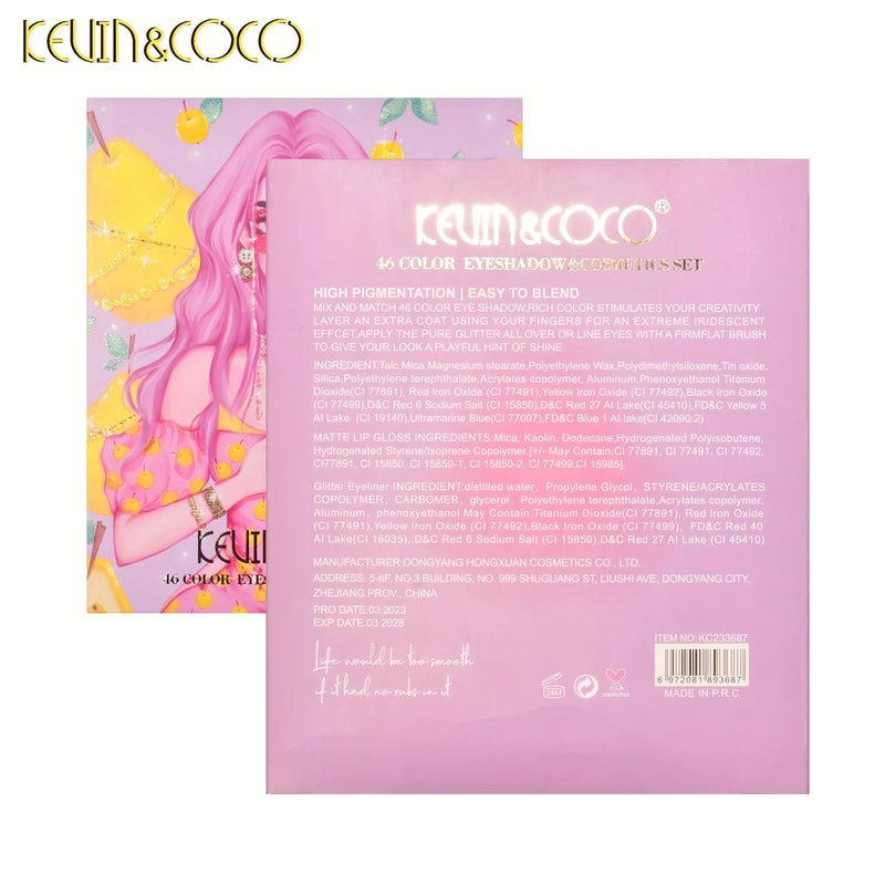 Kit de maquiagem multifuncional com 46 cores, iluminador, gloss labial e paleta de sombras