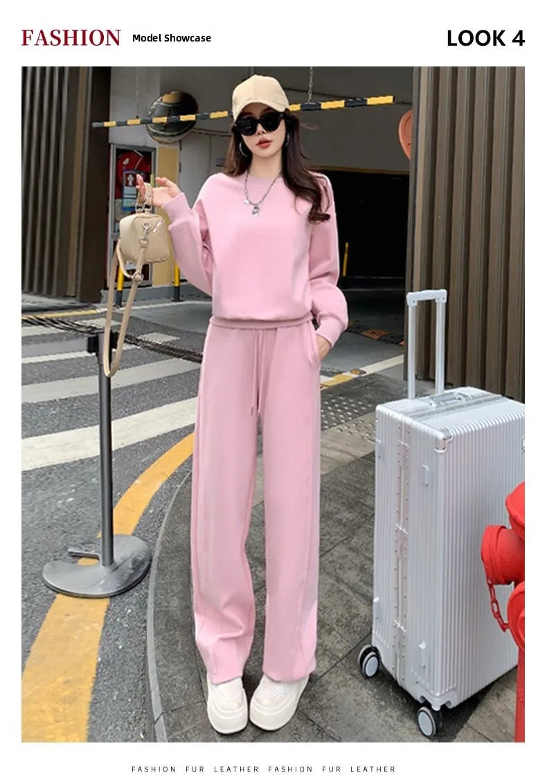 Loose Casual Fashion Sportswear Set for Women plus Size Autumn 2025 Trendy Sweatshirt Wide Leg Pants Two Piece Set
