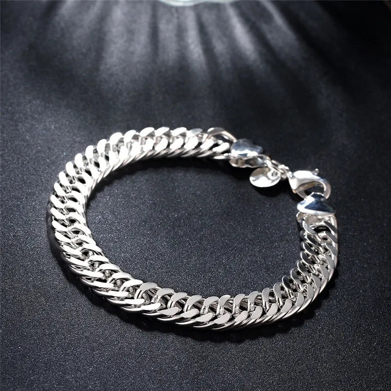 Noble 925 Sterling Silver Square Solid Chain Bracelet For Women Men Charm Party Gift Wedding Fashion Jewelry Free shipping - CRAVO ROSE