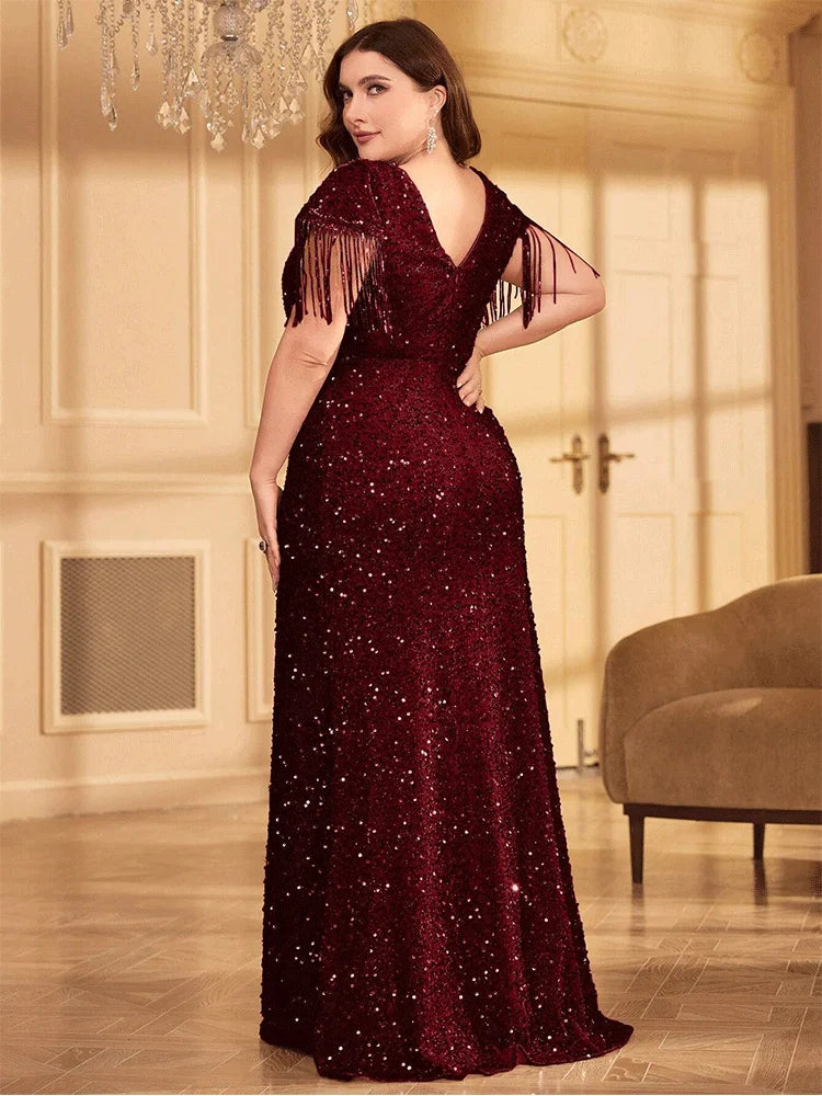 Plus Size Apricot Sequin Luxury Evening Dress 4XL 5XL Big Size Sparkling Prom Banquet Evening Dress Prom Gown 2024 Evening Dress