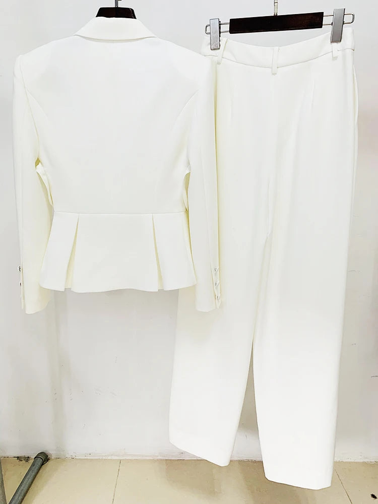 HIGH STREET Newest 2026 Designer Runway Fashion Suit Set Women's Hollow Out Single Button Blazer Slit Pants Suit 2pcs