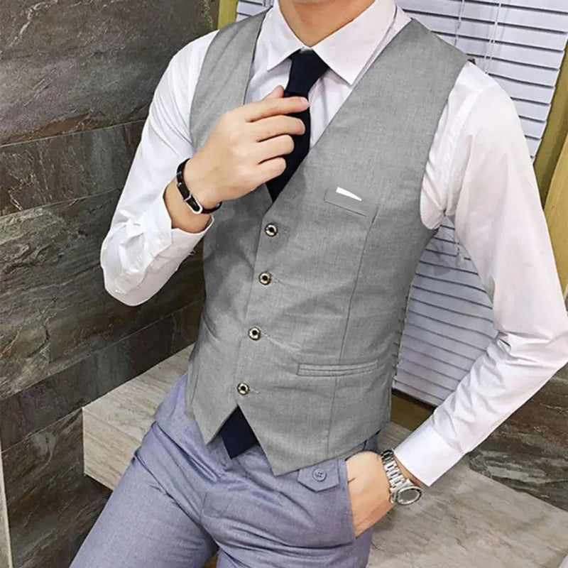 Terno masculino Colete Colete Decote em V Sem Mangas Cor Sólida Slim Fit Cardigan Trespassado Formal Casaco de Negócios Noivo Casaco de Casamento - CRAVO ROSE