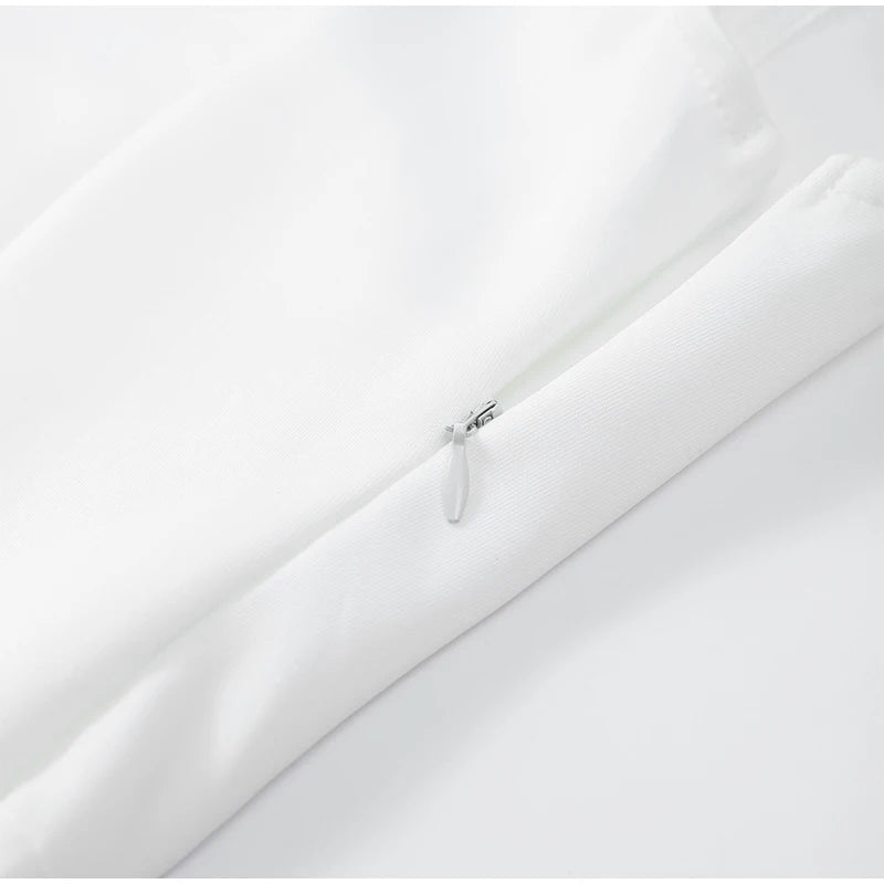 Vestido elegante branco de cintura alta feminino, moda verão, gola quadrada, sem mangas, linha A, 2025, nova vocação, festa na praia, moda urbana