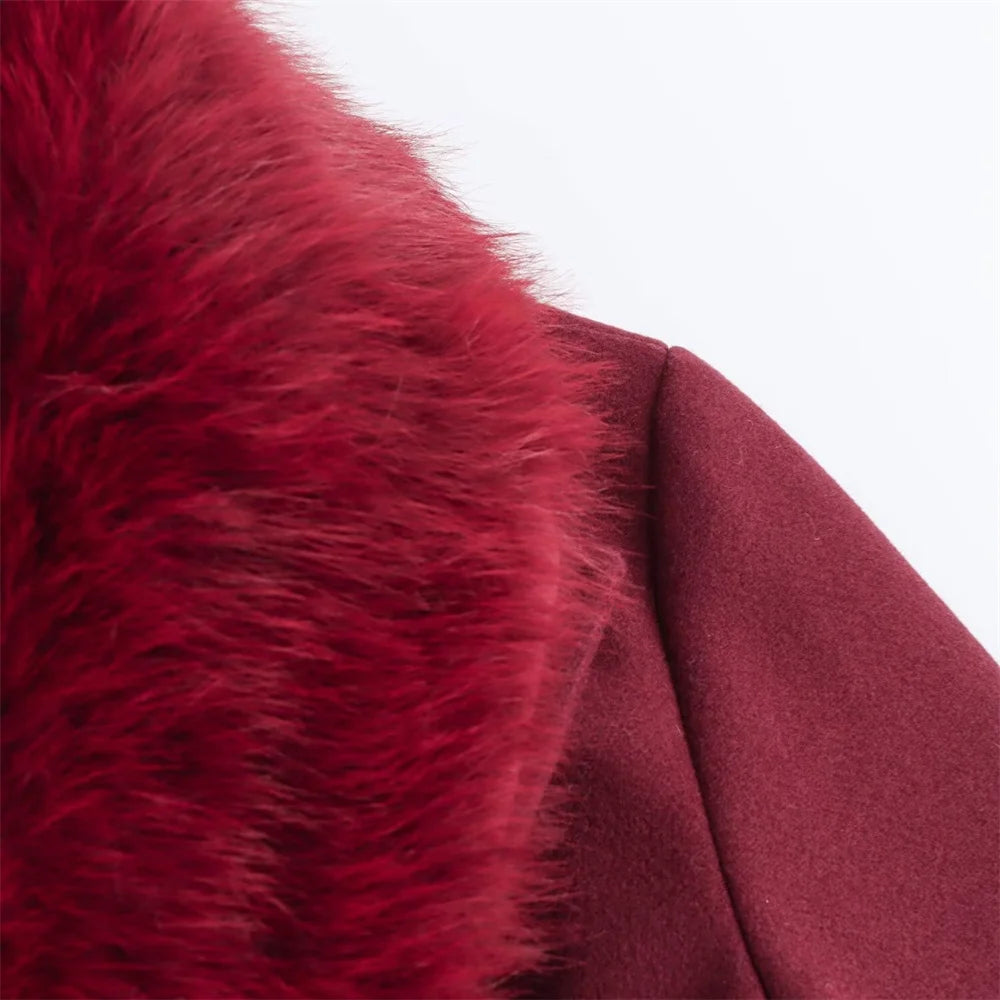 women's lapel single breasted fur collar coat jacket belt decoration autumn and winter new women's clothing