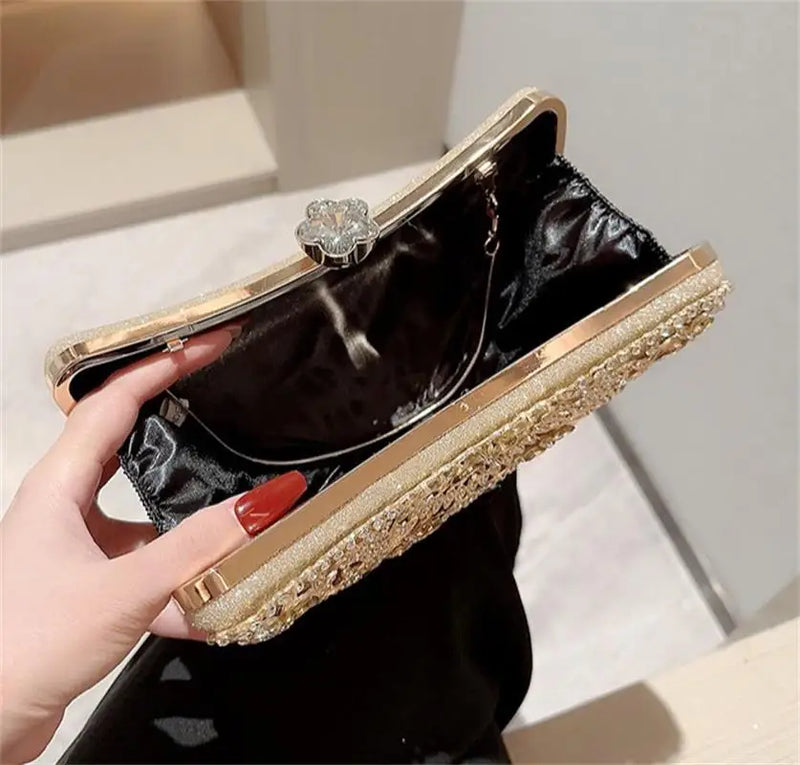Diamond Women Clutch Luxury Evening Bags Bridal Crystal Flower Banquet Chain Shoulder Handbags Purses Wedding Party Dinner Bag