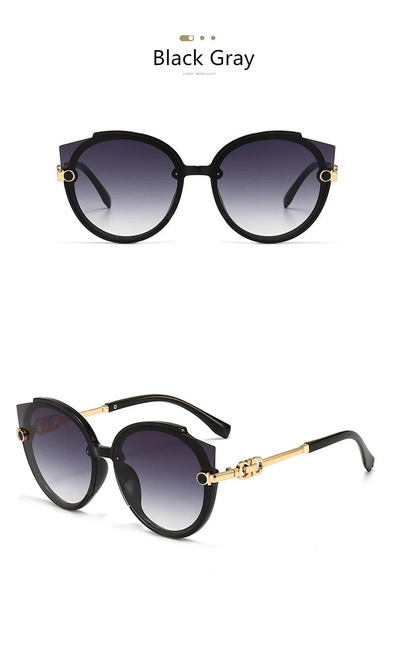 Óculos de sol redondos femininos, óculos de sol estilo olho de gato de marca de luxo, óculos vintage masculinos, óculos pretos, proteção UV400