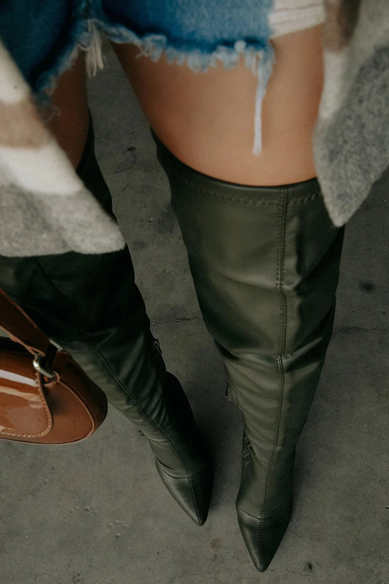 Novas botas acima do joelho femininas, salto alto fino, botas elásticas da moda feminina, tamanho grande 46 47, botas femininas