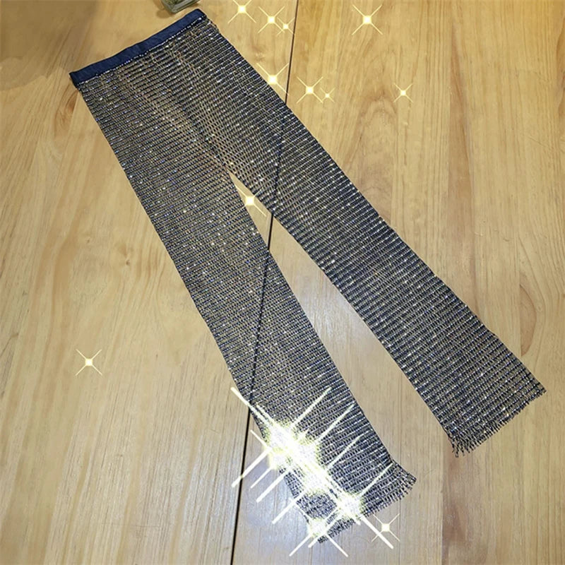 High Quality Crystal Sparkling Diamond Women's Pants And Trousers High Waisted Night Party брюки женские Y2K Pan
