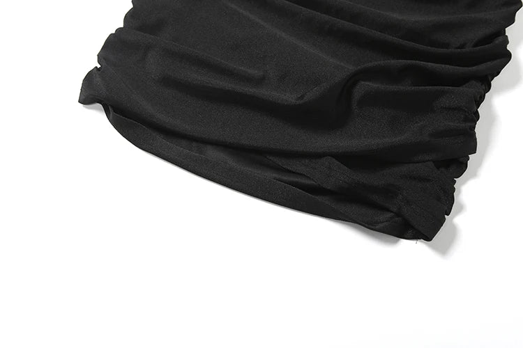 Weird Puss Elegant Shoulder Padded Dress Women Turtleneck Ruched Sexy Classic Office Commute Simple Peach Hip Slim Mini Bodycon